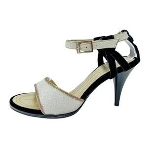 Chanel Vintage Glitter & Velvet High Heel Evening Sandals size 37.5C / US 6.5-7